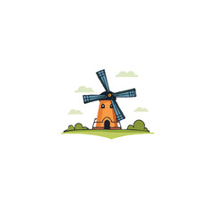 Whimsical Windmill Scene Captures the Essence of Sustainable Energy and Rural Charm in a Vector