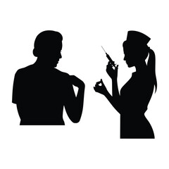 Nurse giving injection Vector, Silhouette, Illustration