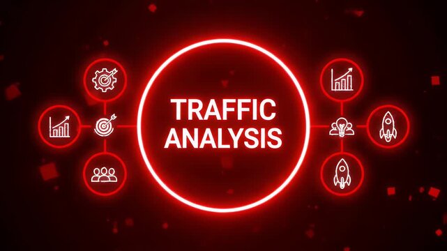 Glowing red digital interface displaying traffic analysis text