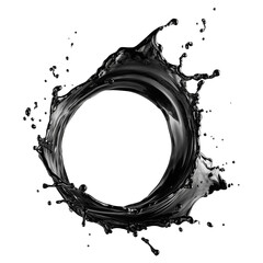 Black oil splash in circle shape on transparent png background