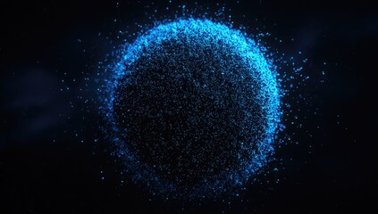 A glowing blue sphere made of tiny particles floating against a dark background
