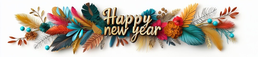 Colorful Floral Arrangement with Text for Happy New Year Celebration Decoration