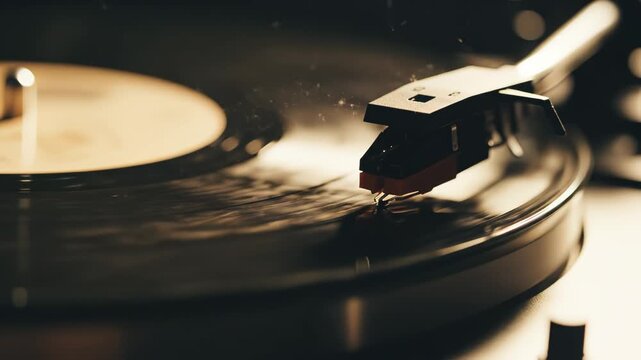 Closeup of a vinyl record playing