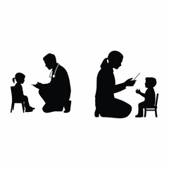 Pediatric doctor with child Vector, Silhouette, Illustration