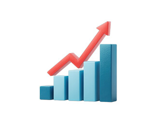 3D bar chart with upward trending red arrow against black background