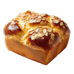 Golden-brown baked loaf topped with slivered almonds, golden crust