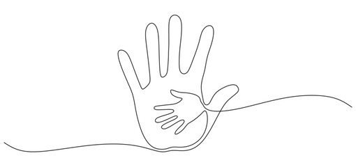 Continuous Line Drawing of Adult and Child Hands Nestled Together Representing Care and Protection