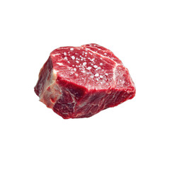 Raw, marbled beef cut, seasoned with coarse salt flakes