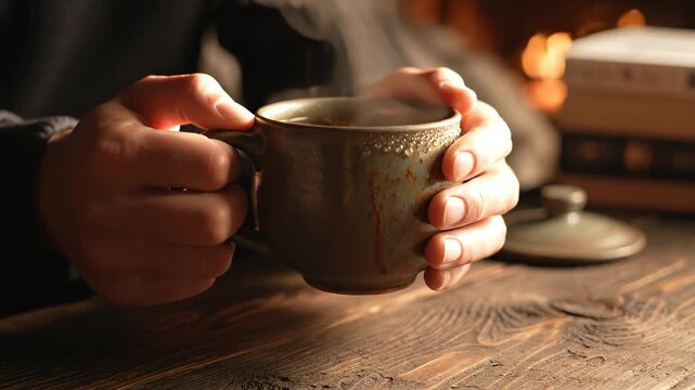 Person holding a steaming cup