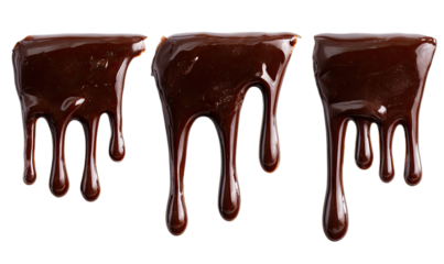 Molten chocolate streams drip down three separate abstract shapes