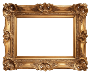 Ornate golden rectangular frame with elaborate sculpted flourishes