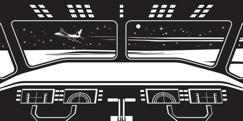 View to the sky from the cockpit of the plane &ndash; vector illustration