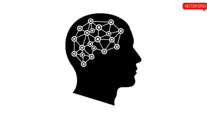 Human Head Silhouette with Brain Network.