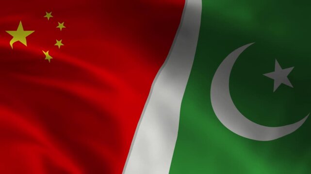 pakistan and china together waving flag seamless loop animation