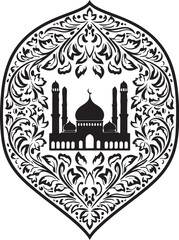 Islamic Mosque Silhouette with Ornate Floral Arch Design