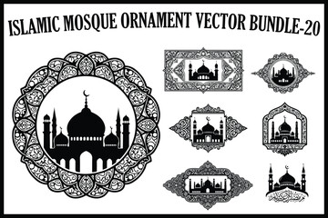 Islamic Mosque Ornament Vector Bundle with Arabic Calligraphy and Decorative Frames