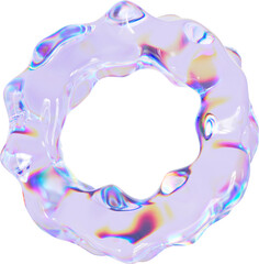 3D Colorful Glass abstract torus shape element. Glossy iridescent geometric form. Crystal glass illustration with gradient dispersion effect