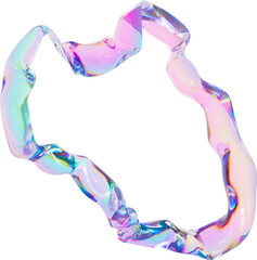 3D Colorful Glass abstract ribbon shape element. Glossy iridescent geometric form. Crystal glass illustration with gradient dispersion effect