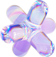 3D Colorful Glass abstract shape element. Glossy iridescent geometric form. Crystal glass illustration with gradient dispersion effect