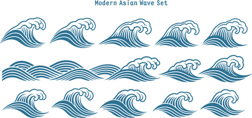 Fototapeta premium Traditional Modern wave pattern set chinese wave japanese wave korean asian traditional illustrations decorations element vector design for background and wallpaper 3
