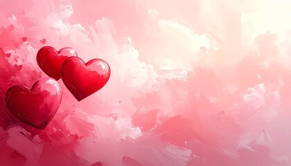 バレンタインの背景：柔らかなピンクと赤いハートのロマンチックなデザイン素材