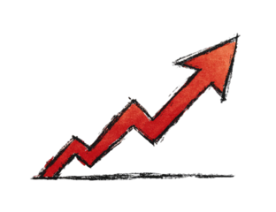 Hand-drawn red arrow indicating upward trend on black background