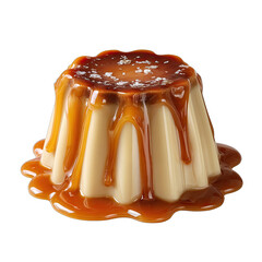A creamy dessert with caramel sauce dripping down its sides