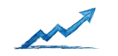 Blue upward trending arrow on a black background, indicating progress