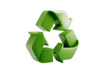 A glossy green recycling symbol with arrows in a continuous loop