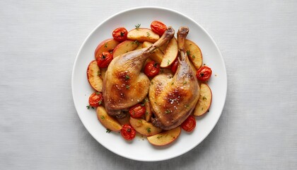 Roasted chicken with apples and tomatoes, Top-Down Flatlay