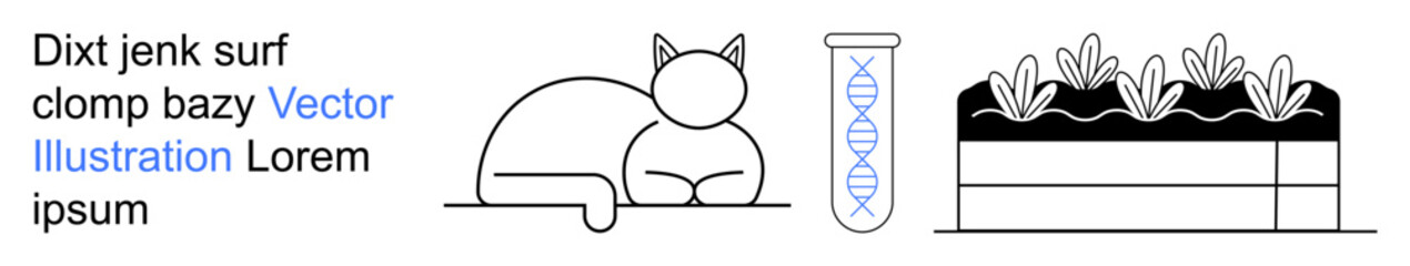 Genetic research, sustainable agriculture, animal care, environmental science, biology, hydroponics. Cat sitting beside DNA test tube and a hydroponic planter. Genetic research and sustainable © robu_s