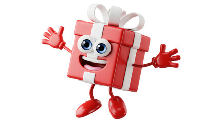 Cheerful gift box character jumping with excitement