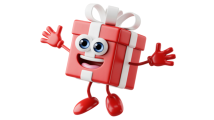 Cheerful gift box character jumping with excitement