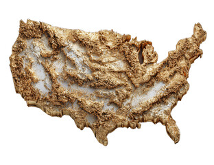 United States map textured with rough, grainy material, appearing dimensional
