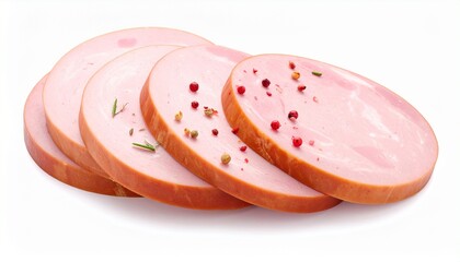 Bologna Sausage Slices &ndash; Smooth Pink Interior with Herb and Peppercorn Garnish