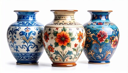 Decorated Ceramic Vases &ndash; Floral and Ornamental Designs in Blue, Cream, and Multicolor Styles