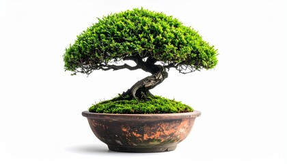 Bonsai Tree in Ceramic Pot &ndash; Gnarled Trunk and Symmetrical Canopy with Moss Base