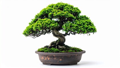Bonsai Tree in Ceramic Pot &ndash; Gnarled Trunk and Symmetrical Canopy with Moss Base