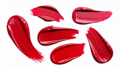 Red Lipstick Smears &ndash; Glossy Cosmetic Strokes with Varied Texture on White Surface