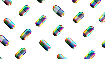 Gleaming holographic capsules scattered across a dark, void-like background