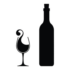 Wine Glass & Bottle Vector, Silhouette, Illustration
