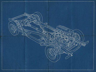 car chassis and engine Design - Blueprint