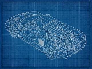 car chassis and engine Design - Blueprint