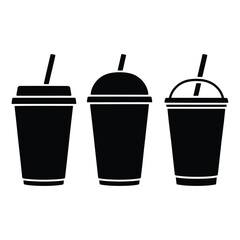 Plastic Cup & Takeaway Drink Vector, Silhouette, Illustration