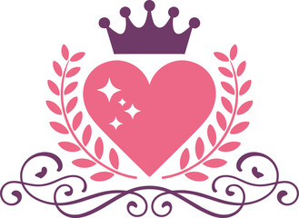 Pink Heart with Crown and Floral Decoration purple