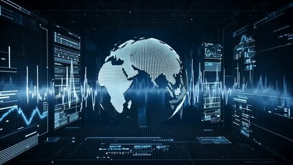 Futuristic technology interface with global communication and data analysis. - Powered by Adobe