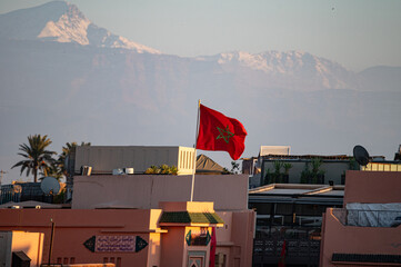 Moroccan flag on display in Marakkesh