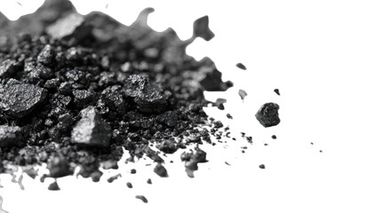 Close-up of a pile of dark, gritty particles against a black background