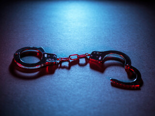 Handcuffs in dramatic lighting symbolizing crime and security