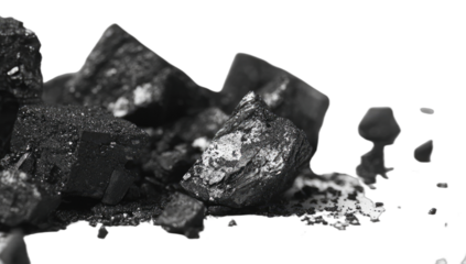 A dark, abstract composition of rough, fragmented mineral-like shapes